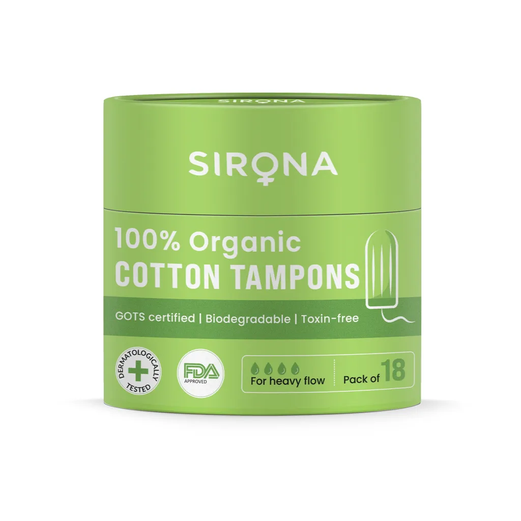 Sirona Sirona Heavy Flow Organic Tampons Made With 100% Organic Cotton, Non-Applicator Tampons - 18 Pcs
