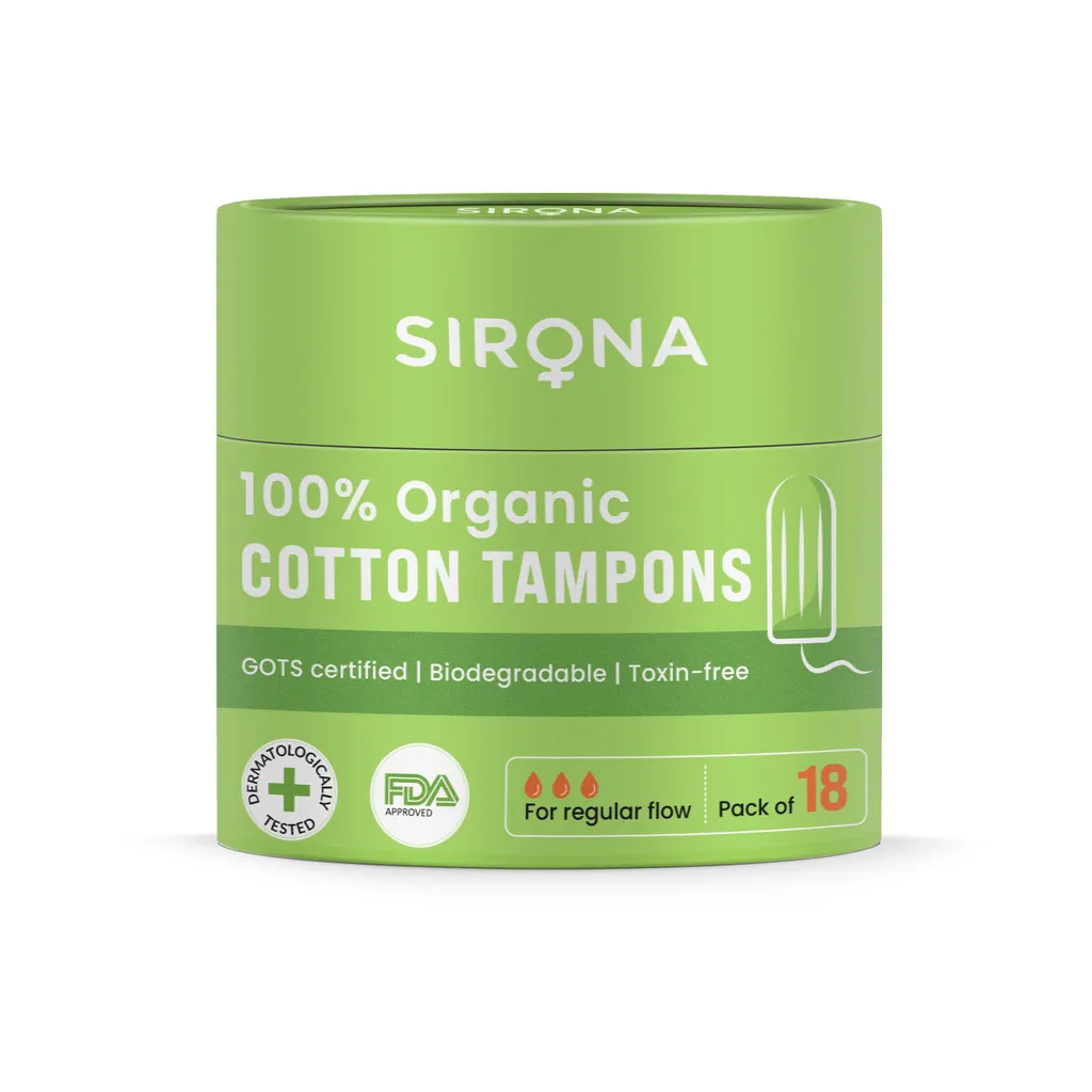 Sirona Sirona Regular Flow Organic Tampons Made With 100% Organic Cotton, Non-Applicator Tampons - 18 Pcs