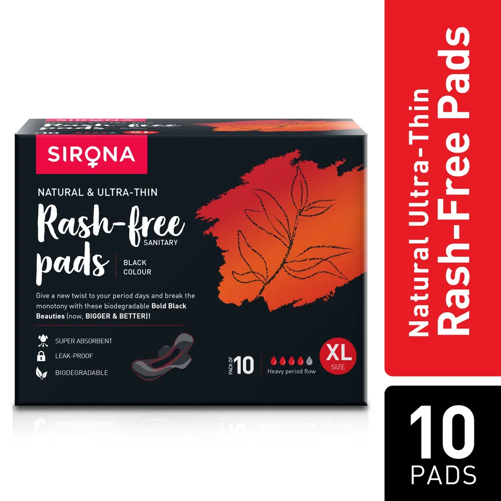Sirona Sirona Biodegradable Super Soft Black Sanitary Pads/Napkins - Extra Large - 10 Count (310 mm)