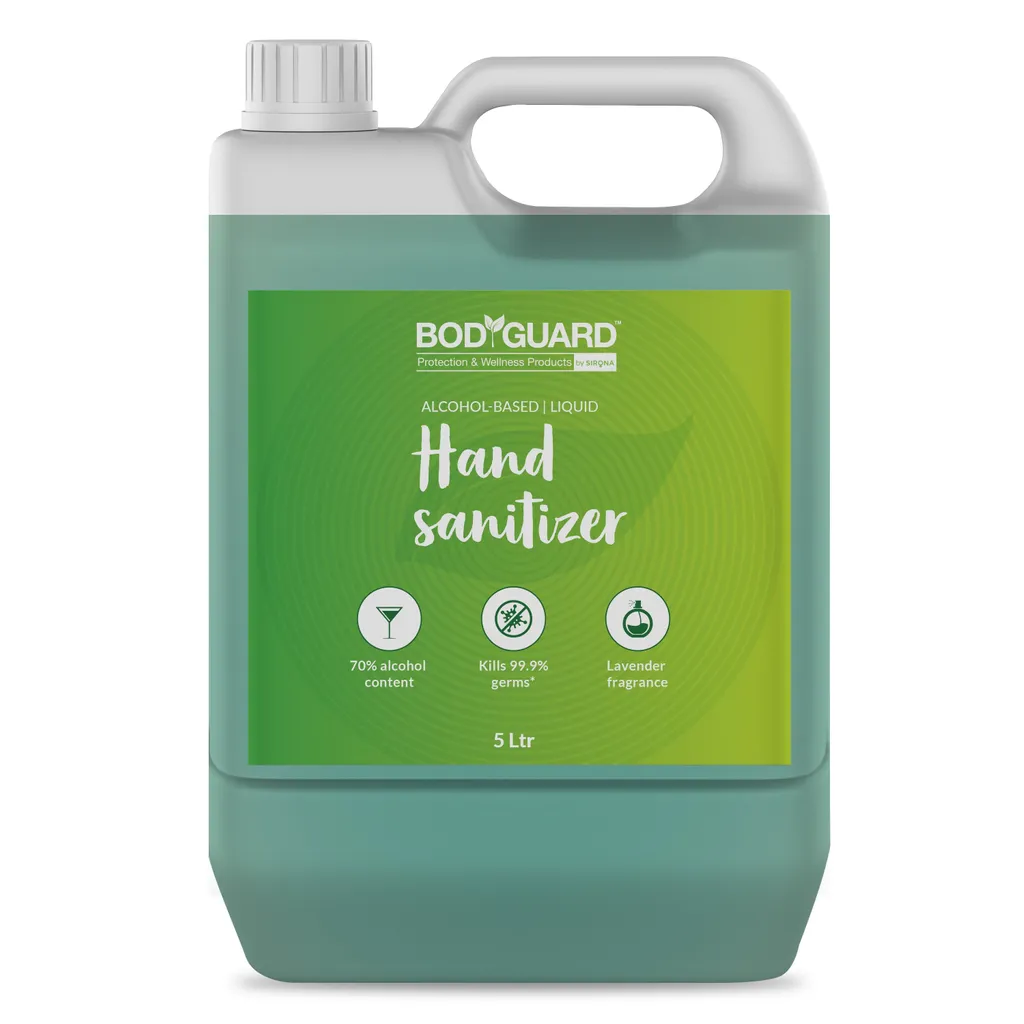 Sirona BodyGuard Alcohol Based Liquid Hand Sanitizer with Lavender Fragrance - 5 Ltr (5000ml)