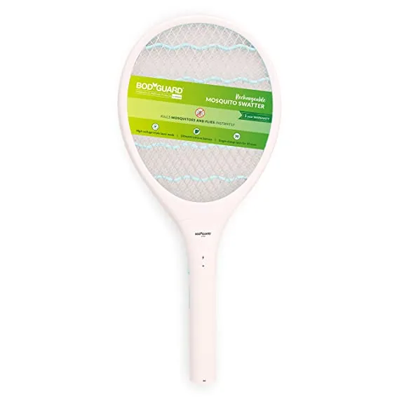 Sirona Bodyguard Anti Mosquito Racquet Rechargeable Insect Killer Bat with LED Light, White - 1 Unit