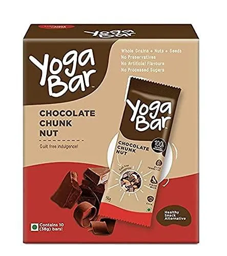 Yogabar Chocolate Chunk Nut Multigrain Energy Bar-Pack Of 10, 38g