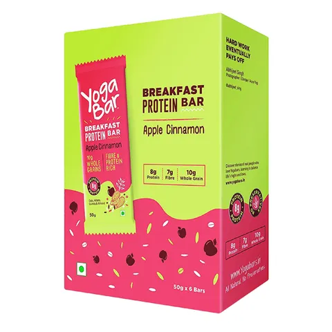 Yogabar Breakfast Bar - Apple Cinnamon Pack Of 6, 50gm each