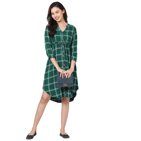Mystere Paris Green Checked Maternity Dress