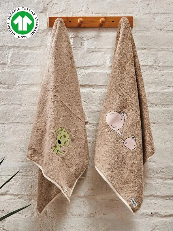 Greendigo Furry Friends Bath Towel Set - Biscuit