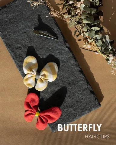 Pure Cloth Butterfly Hair Clips Combo - Red & Yellow