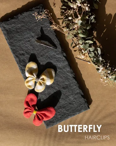 Pure Cloth Butterfly Hair Clips Combo - Red & Yellow