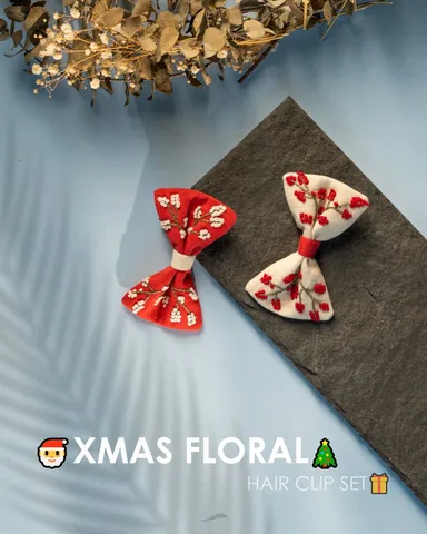 Pure Cloth Christmas Red and White Floral Hair Clip Set - Kids | Infant