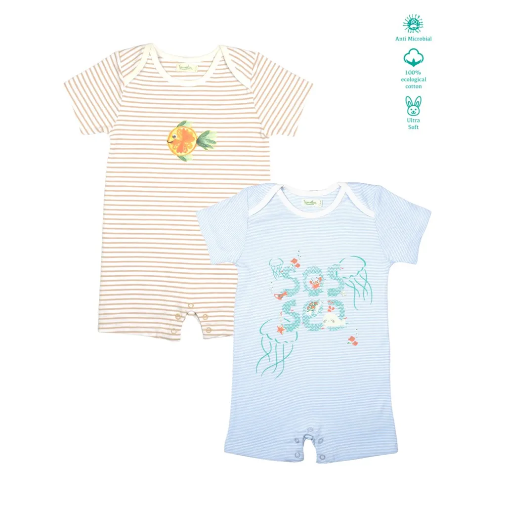 Organic Save the Sea Rompers : Set of 2