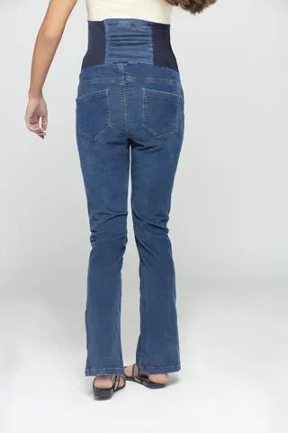 CHARISMOMIC Full Length Indigo Corduroy Flare Maternity Jeans