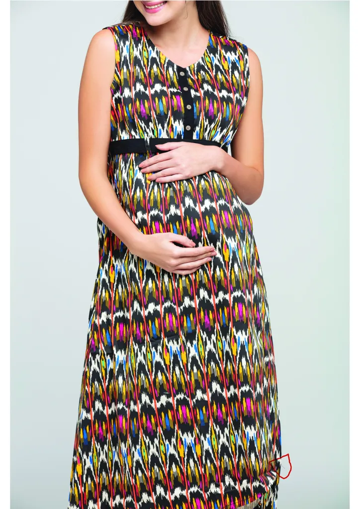 Charismomic Vibrant Ikat Inspired Maternity/Nursing Dress