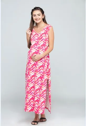 Charismomic Chevron Print Maternity/Nursing Maxi Dress