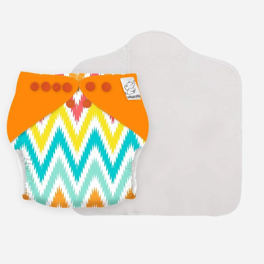 Snugkins New Age Reusable cloth diaper, Fits 5 -14kg babies Macaroon Ikat
