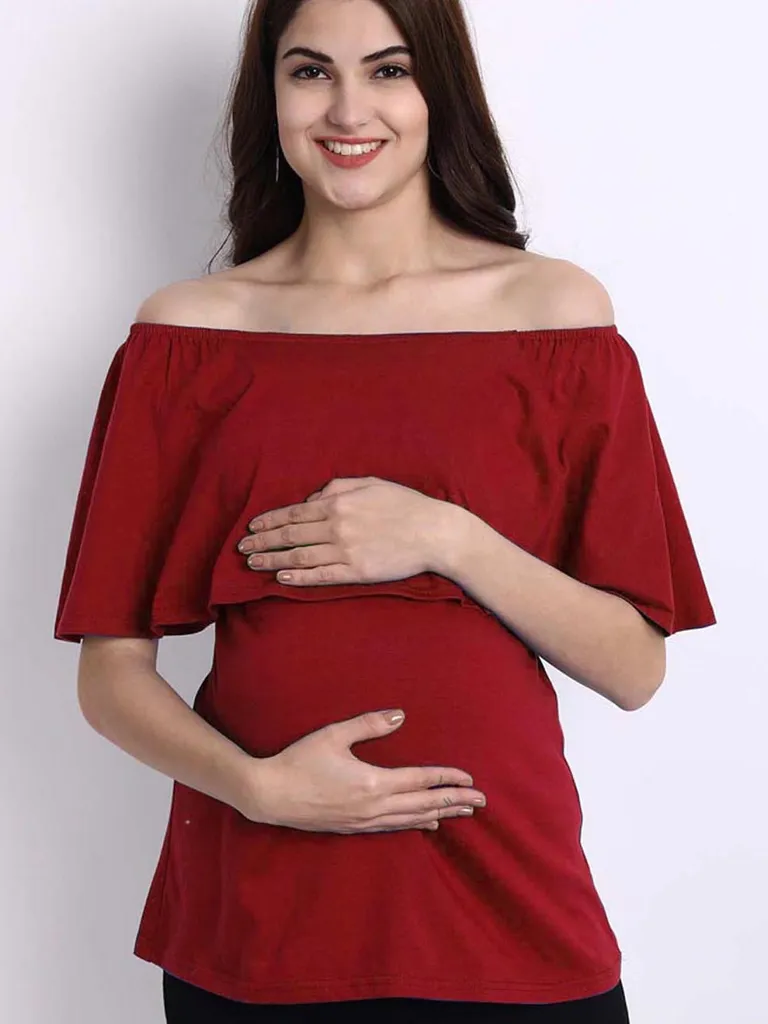 MoMoms Easy and Covered Breastfeeding Red Top for Maternity & Nursing Needs