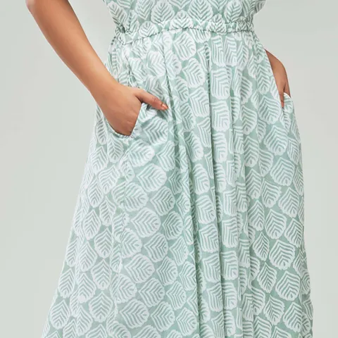 MoMoms Maternity & Nursing Block Print Malmal Dress - Green