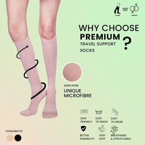 Sorgen Premium Travel Support Socks (Black, Beige)