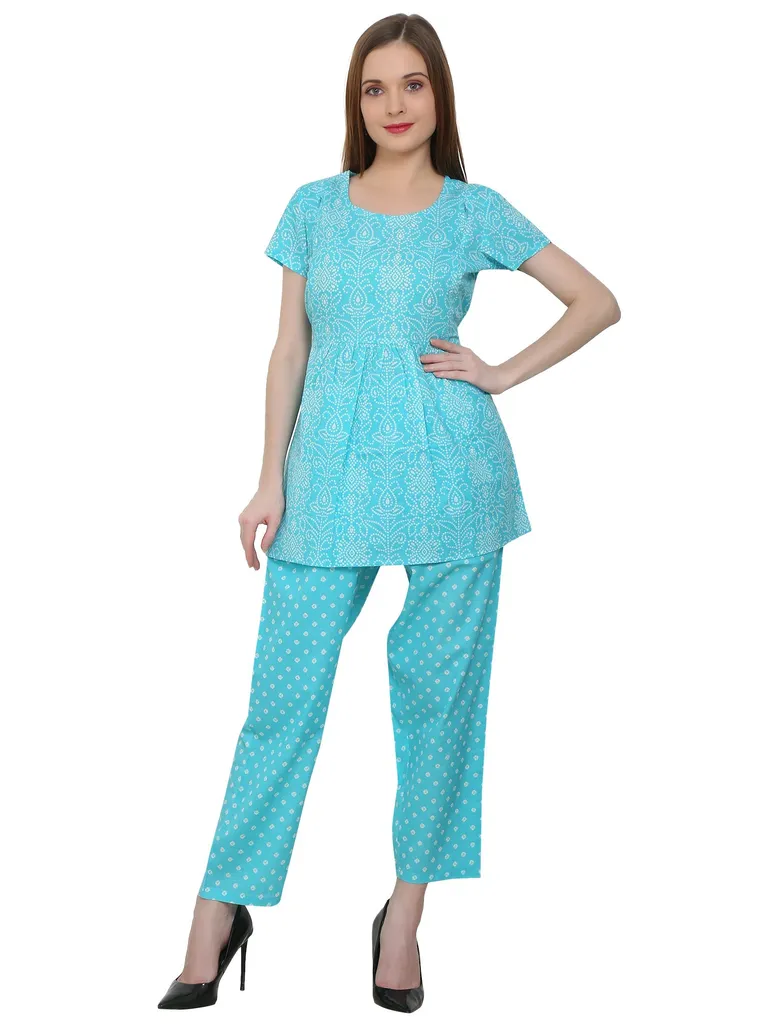 Maternity and Feeding Night Suit Pure Cotton Teal