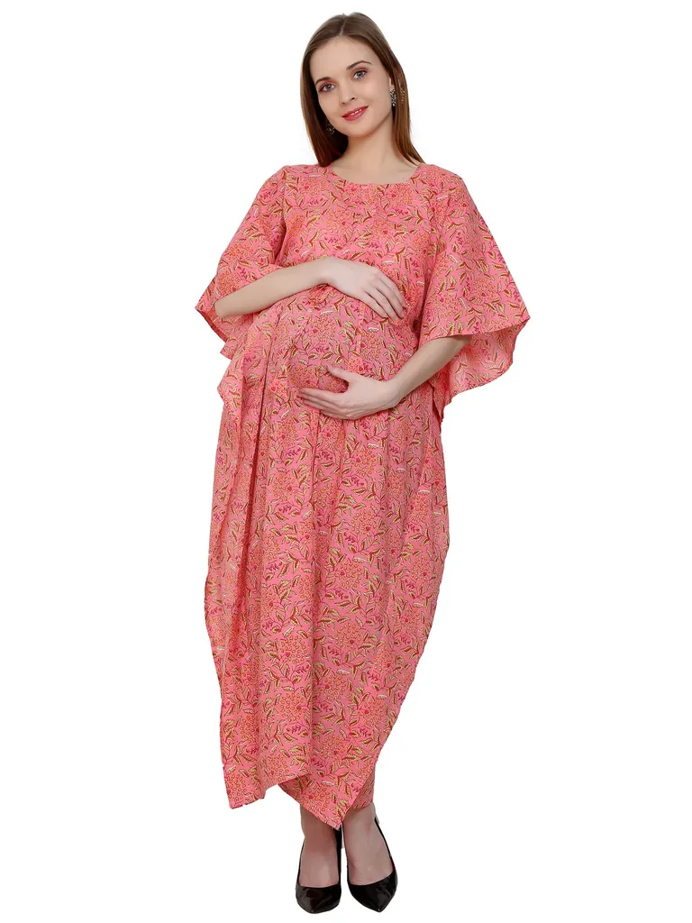 Maternity and Feeding Kaftan Full Length Pure Cotton Pink Color