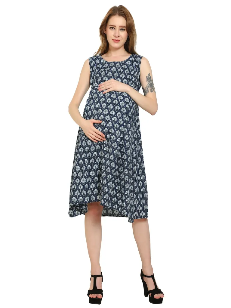 Maternity Dress, Katha Print Indigo color Feeding Dress, Pre and Post Pregnancy