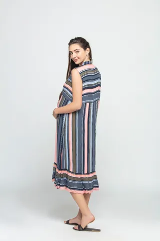 Multi Stripe Curie Maternity/ Nursing A line Dress