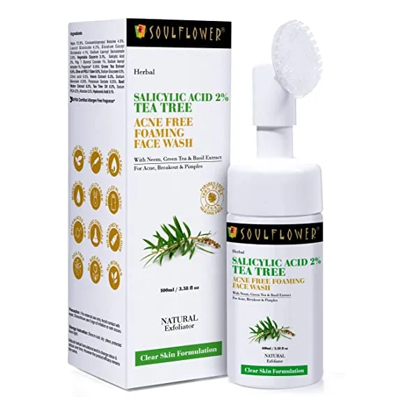Soulflower Herbal Salicylic Acid 2% Tea tree Acne Free Foaming Face wash