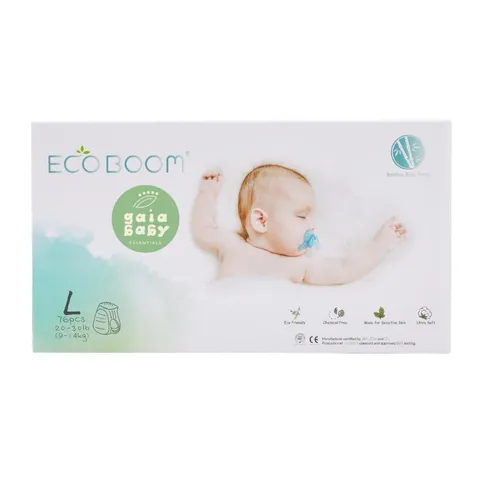 Gaia Baby Eco Boom Premium Bamboo Baby Pants Style Diapers Easy Wear Disposable Diaper Eco Nappies Natural Soft Diapers for Baby 76pcs/Pack Size-Large