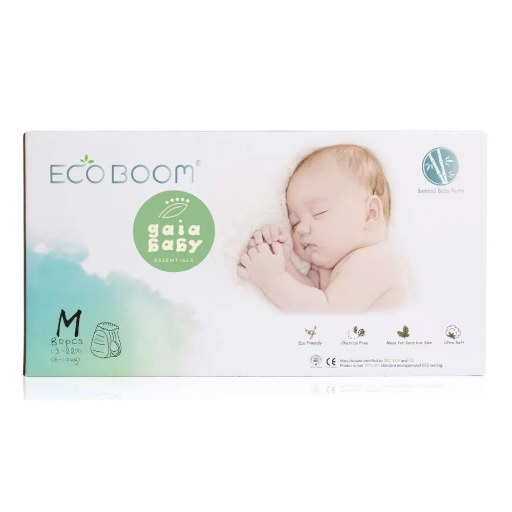 Gaia Baby Eco Boom Premium Bamboo Baby Pants Style Diapers Easy Wear Disposable Diaper Eco Nappies Natural Soft Diapers for Baby 80pcs/Pack Size-Medium