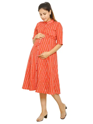 Maternity Dress Pure Cotton Red Color Shirt Feeding Dress,Pre and Post Pregnancy