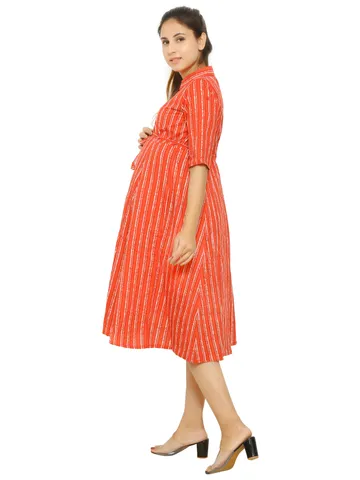 Maternity Dress Pure Cotton Red Color Shirt Feeding Dress,Pre and Post Pregnancy