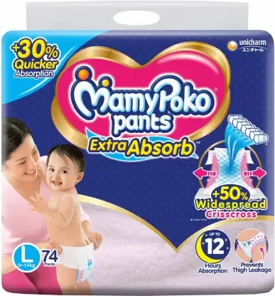 MamyPoko Extra Absorb Pants Style Diapers Large - 74 Pieces