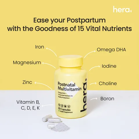 Hera - Postnatal Multivitamin - Maternity, Lactation and Postpartum Health -Vegan Omega DHA, Essential Vitamins and Minerals - 60 Capsules