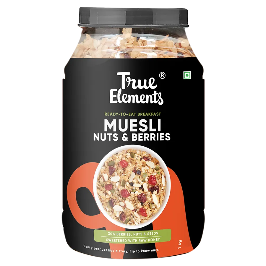 True Elements Crunchy Nuts & Berries Muesli, with Almonds and Cranberries 1kg