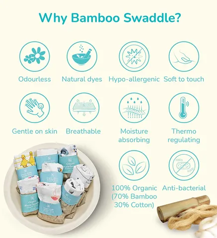 TinyLane 100% Organic (70% Bamboo + 30% Cotton) Super Soft Baby Muslin Swaddle Wrap, Duck Design