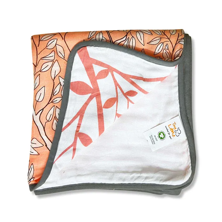 TinyLane 100% Organic (55% Bamboo + 45% Cotton) Super Soft Baby Muslin Blanket ( Red Kite)