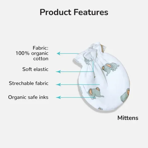 TinyLane 100% cotton (100% Organic Cotton) Super Soft Newborn Baby Cap, Booties, & Mittens