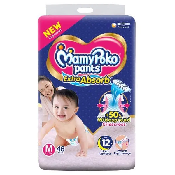 MamyPoko Pants Extra Absorb Diaper - Medium Size, Pack of  46 Diapers (M-46)