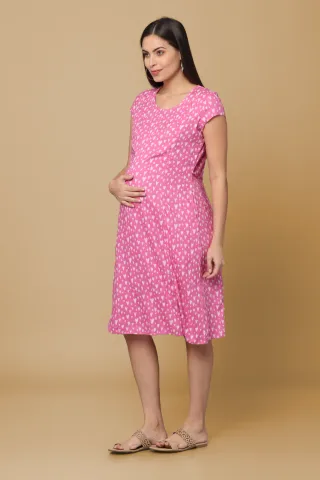 Morph Maternity Baby Pink Floral Maternity & Feeding Dress