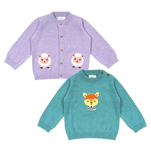Greendeer Sheep and Reindeer Sweater Combo - Lavender and Teal - Set of 2