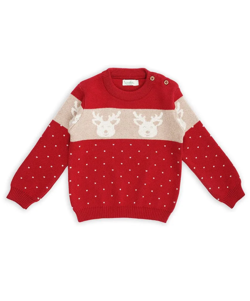 Greendeer Soulful reindeer jacquard christmas red sweater