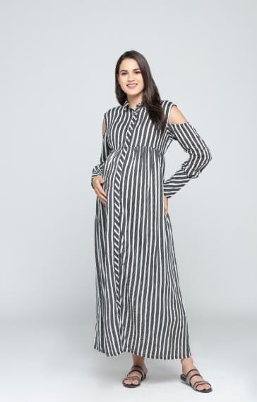 Charismomic Cold Shoulder Empire Maternity/Nursing Dress