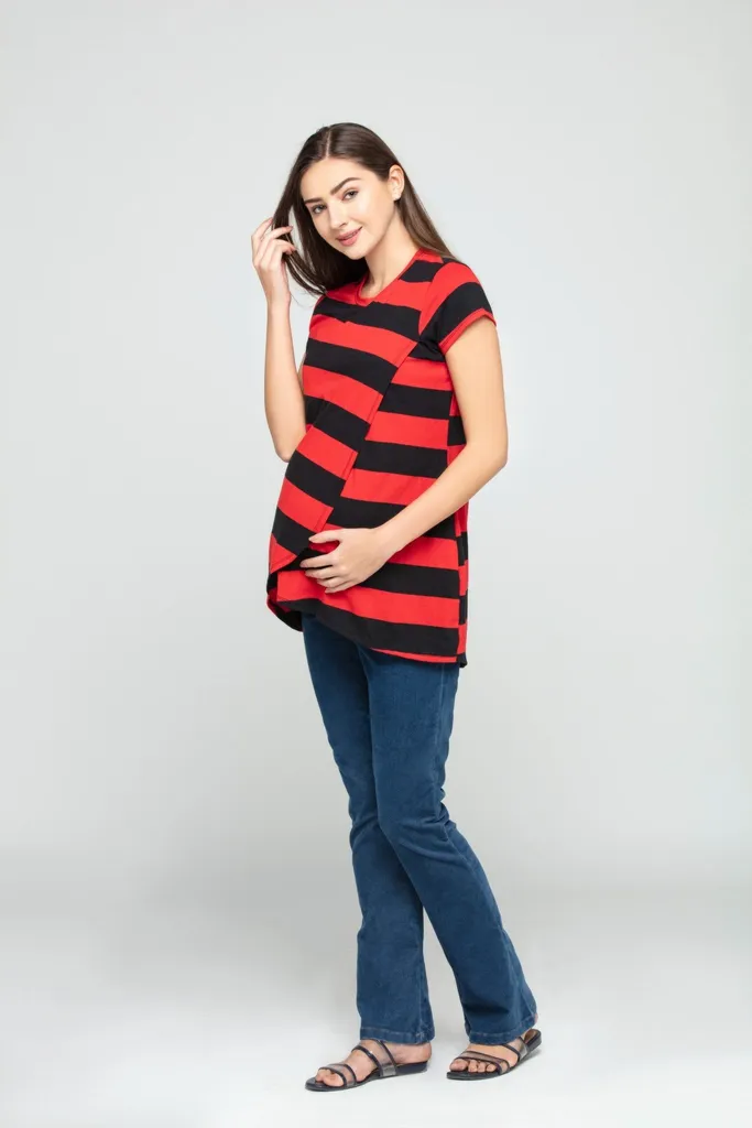 Charismomic Girl Next Door Striped Layer Top in Red and Black