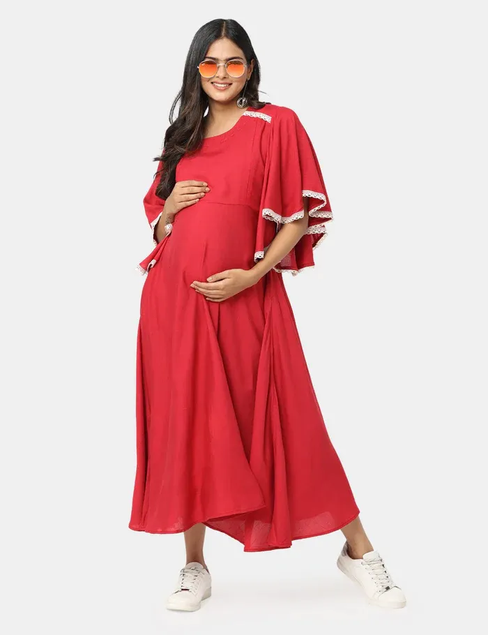 Charismomic Bell sleeves flowy maternity/nursing dress