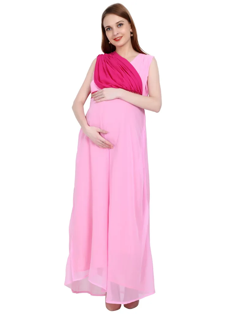 Moms Ever Maternity and Feeding Gown with detachable belt | Light Pink | Fully Customisable (Made to Order)