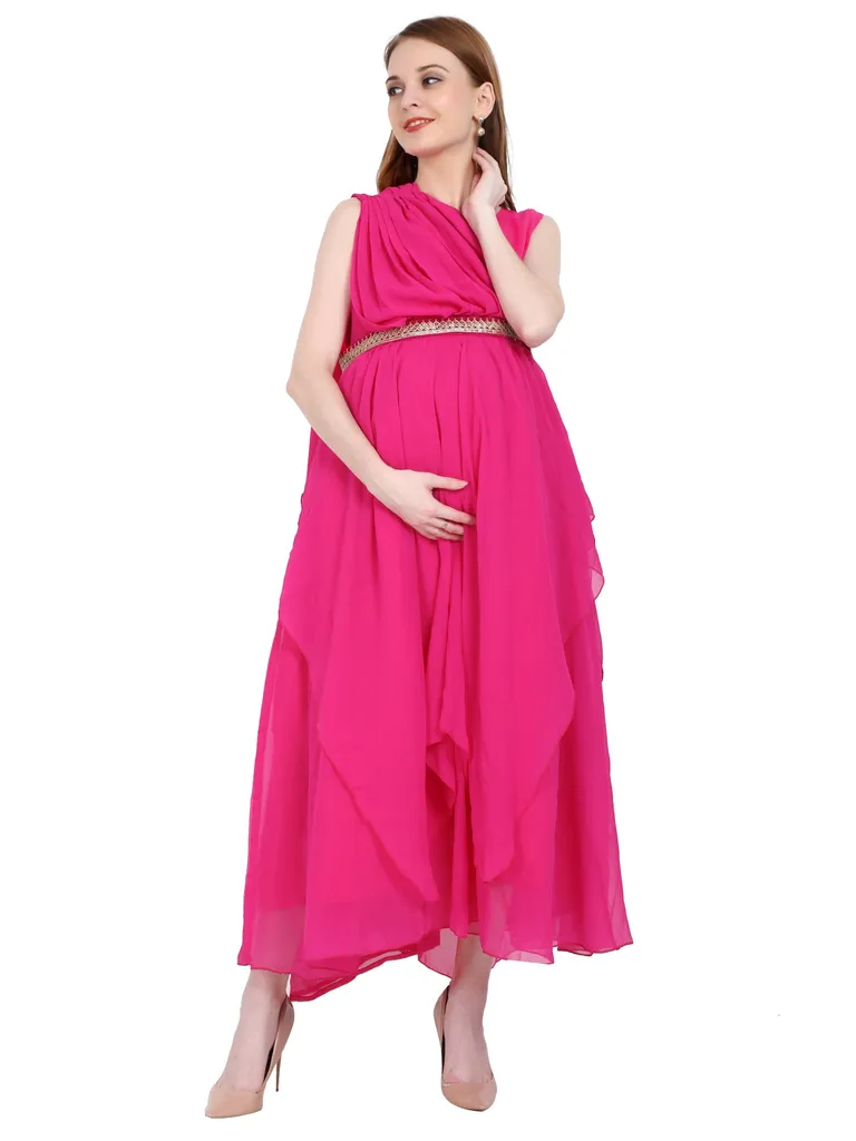 Moms Ever Maternity and Feeding Gown with detachable belt | Magenta | Fully Customisable (Made to Order)
