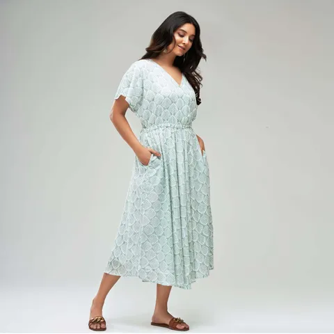 MoMoms Maternity & Nursing Block Print Malmal Dress - Green
