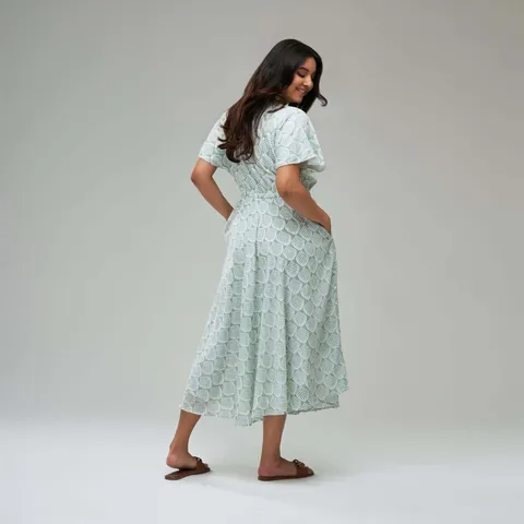 MoMoms Maternity & Nursing Block Print Malmal Dress - Green