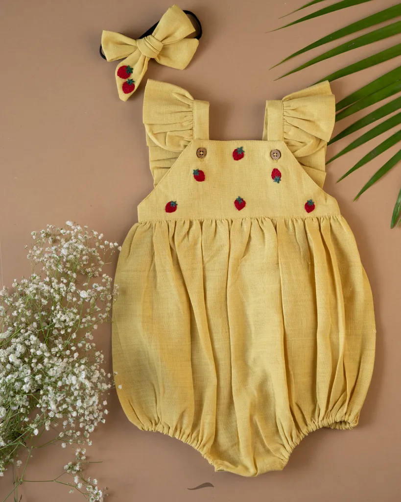 Purecloth Organic Cotton Baby Romper for Girls - Baby Yellow