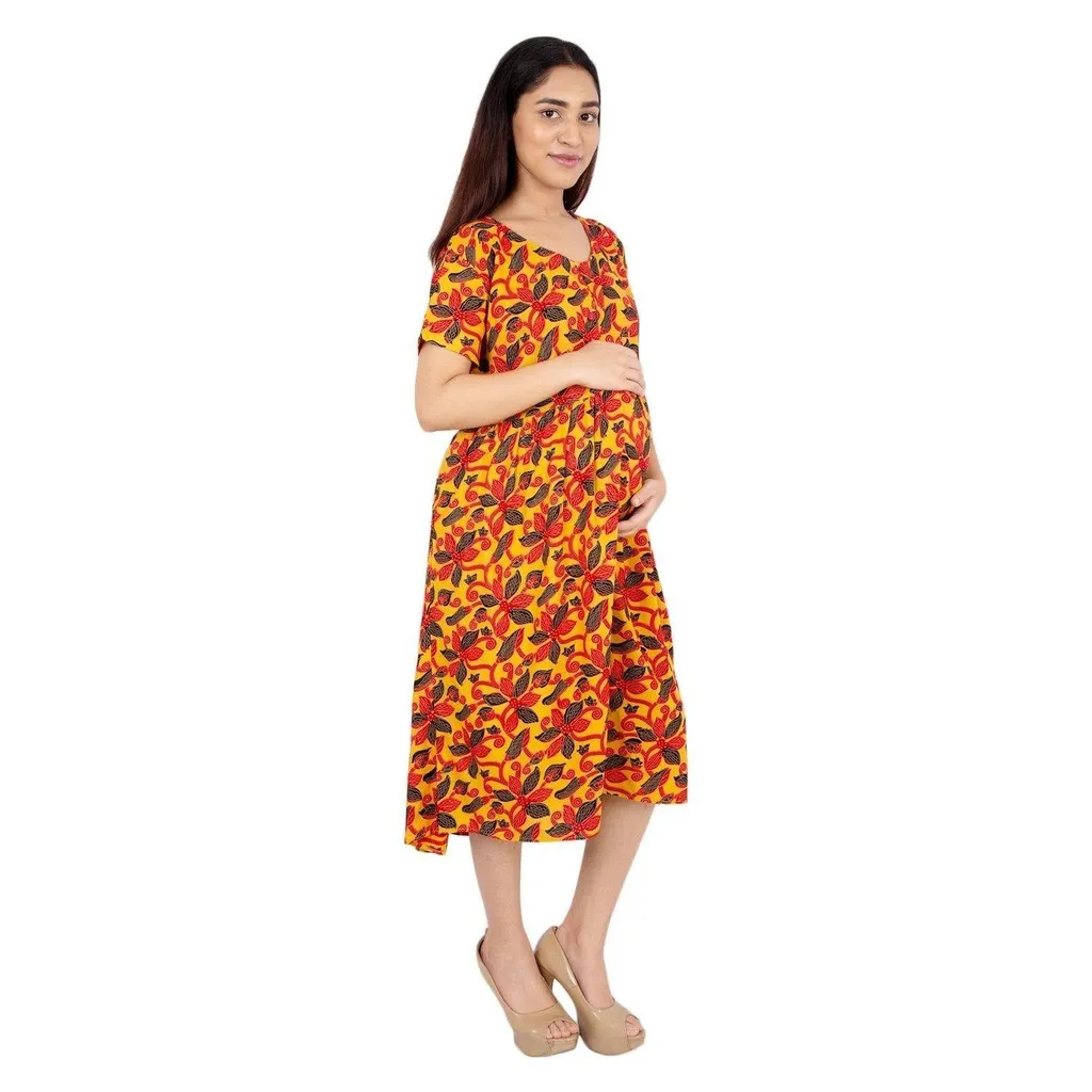 Morph Maternity Women's Rayon Flared Maternity Dress- Candy Red