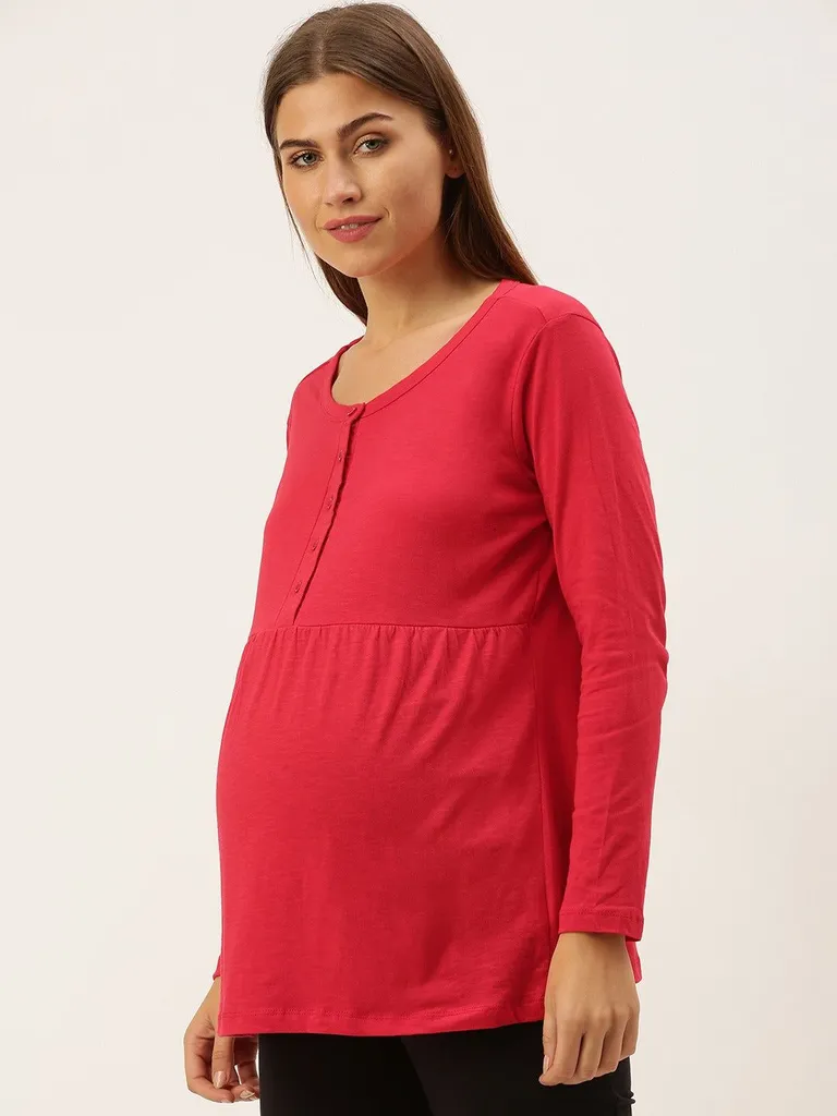 Morph Maternity Cotton Brown Floral Box Pleats Maternity & Feeding Dress
