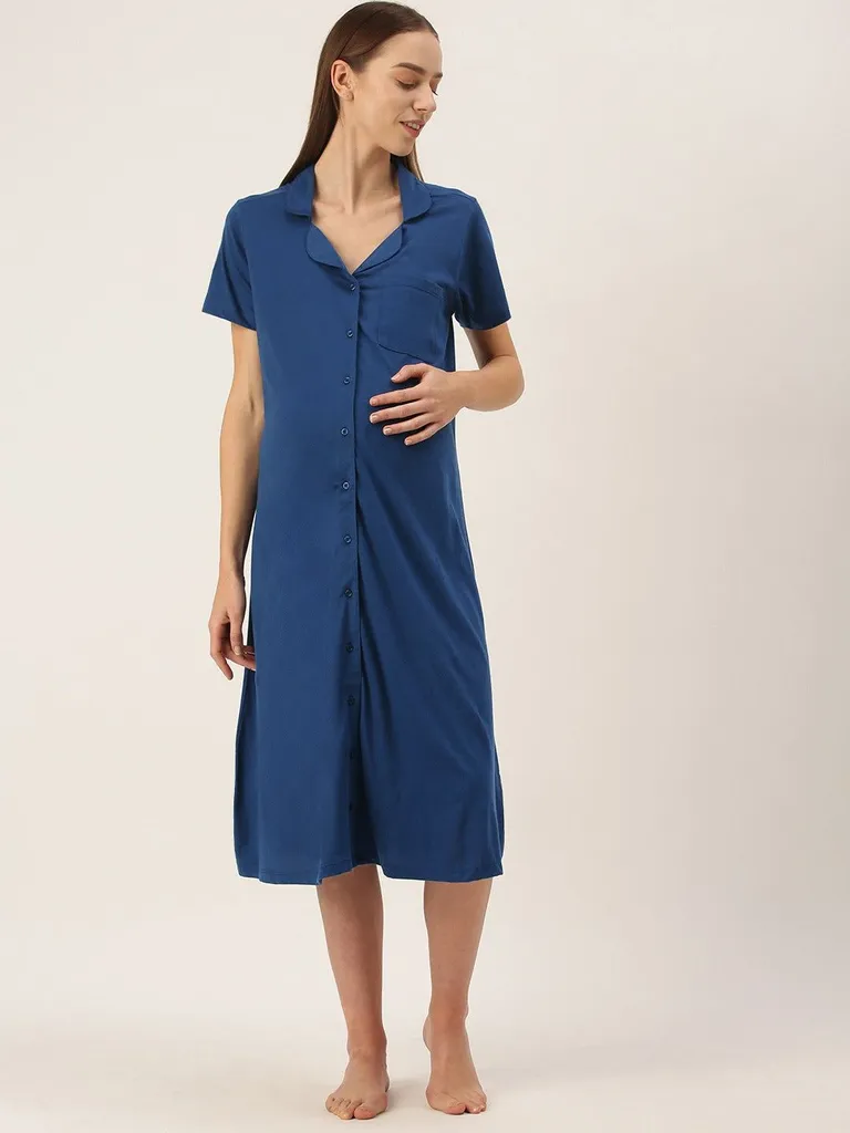 Morph Maternity White & Blue Abstract Umbrella Cut Maternity Dress